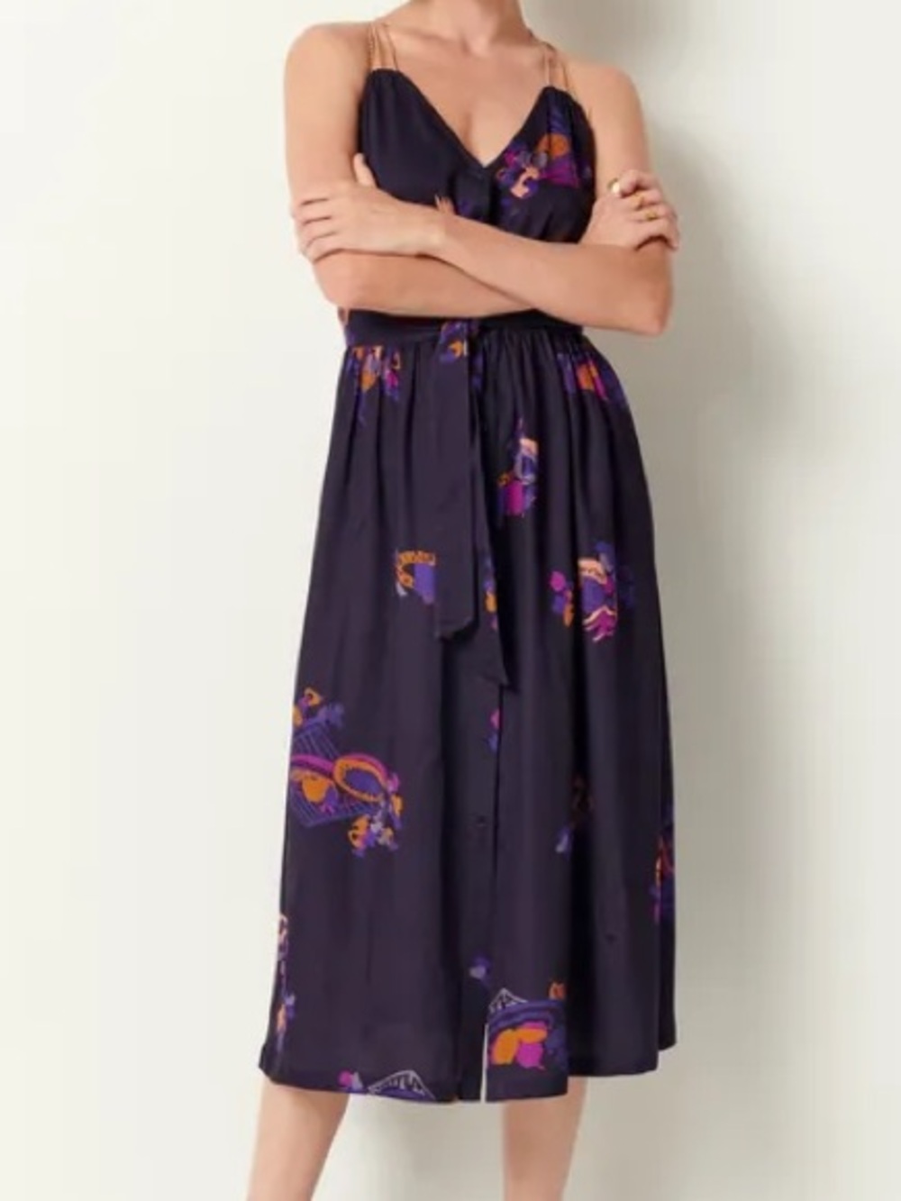 Sessun Ladies Dalligat Midi Dress with Criss Cross Rope straps. Midnight Blue.